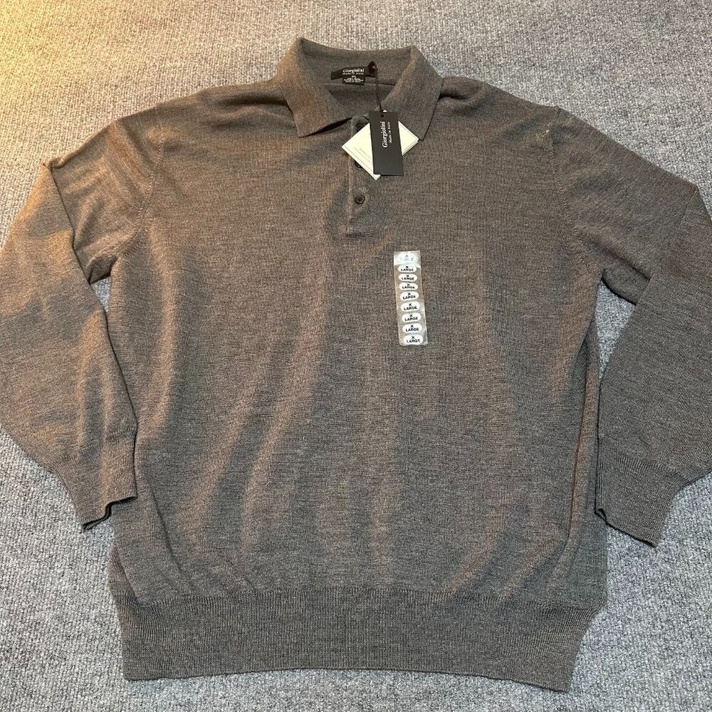 Giorgiolini Gray Merino Wool‎ Men's Sweater Pullover XL Collared Italy Preppy